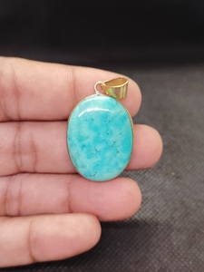 Chinese Turquoise Brass Pendant, Natural Turquoise Gemstone Pendant, Handmade Brass Jewelry, Boho <b>Statement</b> <b>Necklace</b> - Product Image 3