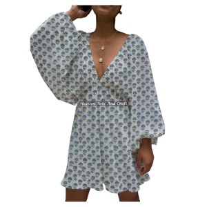 Vestido de verano casual con cuello en V profundo y mangas farol para mujer - Product Image 6