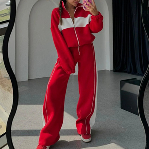 <b>Women's</b> Color Blocking Tracksuit 2-Piece Set Full Sleeve Zip-Up Sweatshirt <b>Jacket</b> & Drawstring Pants Casual Athleisure Outfit - Product Image 1