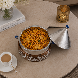 Casserole de luxe en acier inoxydable avec couvercle gravé |   Bol chauffe-plat isolé avec base en bois pour la maison et les restaurants - Product Image 4