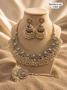 Vintage <b>Emerald</b> Cut Pearl Beaded Heart Choker <b>Set</b> Gold Tone Necklace Earrings Bracelet <b>Jewelry</b> Wedding Women's Alloy Antique - Product Image 1