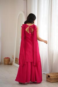 Ensemble de vêtements ethniques et accessoires : Haut en soie romaine véritable avec broderie miroir, pantalon palazzo et dupatta à motif nœud (HTU 67) - Product Image 6