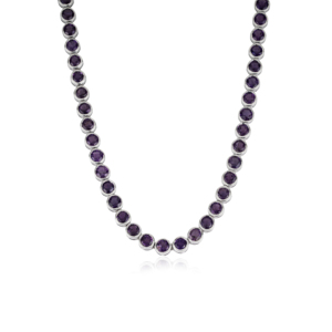 Collar de tenis deslumbrante de plata de ley 925 con amatista natural de corte redondo, piedra de nacimiento de febrero, para mujer, precio al por mayor - Product Image 1