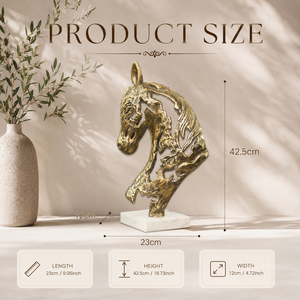Luxury Brass Horse Head Sculpture with White Marble Base Handcrafted Abstract <b>Art</b> Modern Table Decor Premium Home Office Accent - Product Image 2
