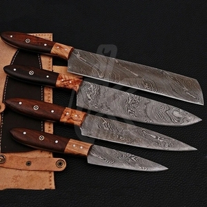 Ensemble de couteaux de chef professionnels écologiques en acier inoxydable quatre pièces avec manche en bois, très vendu - Product Image 4