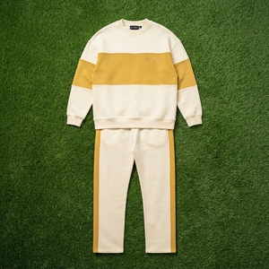 Conjunto de Sudadera y Pantalones Deportivos para Hombre, Cuello Redondo, Bloques de Color, Amarillo Crema, Ropa Casual Urbana, Logotipo Personalizado - Product Image 6