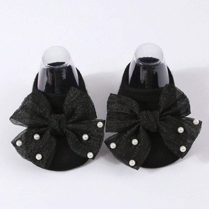 Chaussettes pour bébé roses avec nœud et perles, tricotées, antidérapantes, décontractées, pour nouveau-né, printemps, respirantes, en coton biologique - Product Image 3