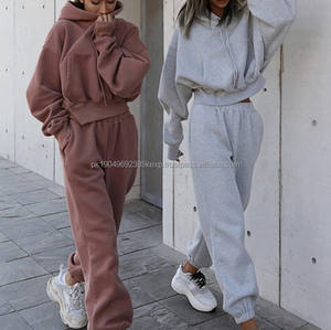 Factory Custom <b>Crop</b> <b>Top</b> Hoodie Set Blank Casual Short <b>Top</b> Cropped Two Piece Women Set Oversized Hoodies - Product Image 1