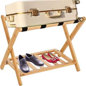 Soporte Plegable de Bambú para Maletas con Estante, Soporte de Dos Niveles para Maletas con Correas de Nailon, No Requiere Ensamblaje, para Dormitorio u Hotel - Product Image 4