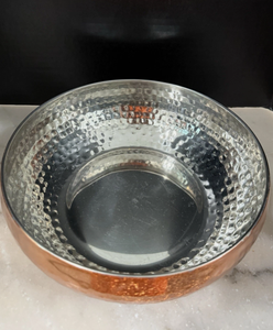 Cuenco Artesanal de Cobre y Plata Martillado, Recipiente Metálico Bicolor Martillado a Mano, Cuenco de Cobre Inoxidable para Servir, Cobre Cálido - Product Image 1