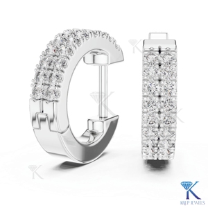 Natural Diamond Filled Double Row Brilliant Cut Pave Huggie <b>Hoop</b> <b>Earrings</b> 14K <b>Solid</b> Gold Luxury Bridal Women - Product Image 6