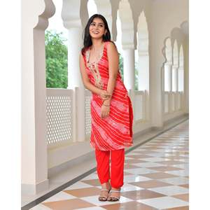 Ensemble Kurta Bohème Rouge Leheriya Rome Taille XS en Tissu Chiffon - Product Image 2