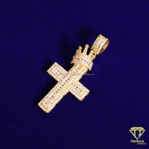Fully Flooded Cross Pendant Necklace with VVS Moissanite Diamonds and Crown Detail in 925 Sterling Silver - Product Image 6