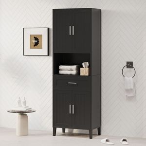 Mobile bagno alto autoportante da 180 cm con 2 ante a chiusura ammortizzata e 2 ripiani regolabili, armadietto aperto per soggiorno - Product Image 2