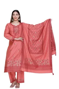 Ensemble de costume d'hiver pour femme Safaa Acro-Wool, tissu Salwar Kameez 3 pièces non coupé avec dupatta tissée lourde - Product Image 6