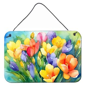 Freesias Multicolores Aquarelle Tenture Murale Imprimés Nouveau Panneau Métallique en Aluminium pour Cuisine Bar Salle de Bain Plaque Décoration Maison 8HX12W - Product Image 1