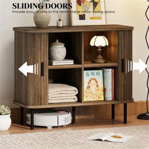 Walnut Wood Coffee Bar Cabinet <b>Sideboard</b> with Storage Space <b>Sideboards</b> Category-Buffet Cabinet - Product Image 3