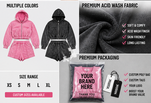 Custom logo Vintage Cotton Acid Wash <b>Zip</b> <b>up</b> Crop Sweatpants and Hoodie Set Streetwear Shorts Sweatsuit Tracksuits for Women - Product Image 5