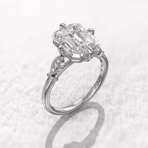 Bague de fiançailles en moissanite taille émeraude, or blanc 14 carats, solitaire pour anniversaire, mariage, promesse, cadeau pour femme RITZIN - Product Image 3