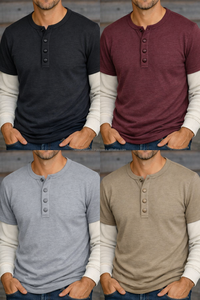 Mens Heavyweight Cotton Garment Dyed Henley <b>Shirt</b> Long <b>Waffle</b> Thermal Sleeves Contrast Hem Durable Layered Design Winter - Product Image 3