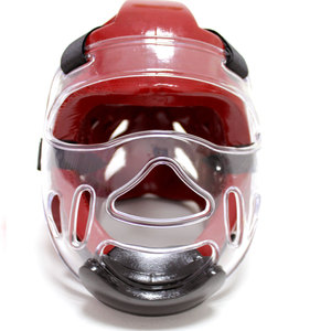 Protège-tête de boxe Econex Sports en cuir PU rouge avec fermeture à boucle, visière transparente et 7 aérations pour adultes, usage universel unisexe - Product Image 1