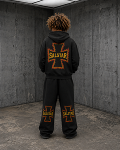 Ensemble de survêtement unisexe SALSTAR noir avec sweat à capuche zippé et pantalon de jogging, style streetwear, coupe ample, en coton, pour l'automne et l'hiver - Product Image 2