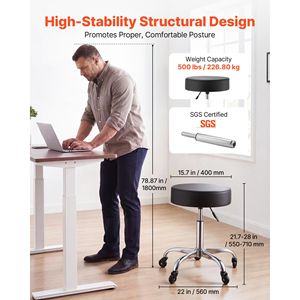Taburete de Salón con Ruedas, Capacidad de 500 Libras, Altura Ajustable, Ruedas Silenciosas, Cojín Grueso, Asiento Ergonómico de Cuero PU - Product Image 2