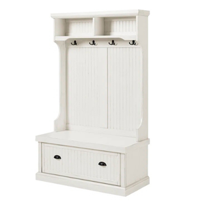 Armoire de rangement d'entrée en bois blanc de style vieilli, robuste et durable, avec rangement intégré pour chaussures. - Product Image 2