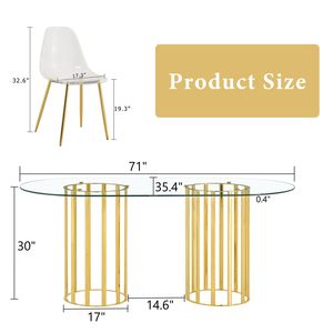 Tavolo da Pranzo Ovale di Lusso in Vetro Temperato da 71 Pollici con Doppia Colonna Dorata e 8 Sedie Trasparenti - Elegante Set per Sala da Pranzo - Product Image 4