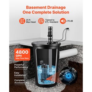 Sistema de Bomba de Aguas Residuales de Hierro Fundido de 1/2 HP y 4800 GPH, 120 Voltios, Automática, para Exteriores, para Recolección de Agua/Agua Residual, Aparatos de Tratamiento de Agua - Product Image 2