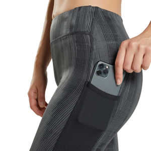 Leggings de yoga gris anthracite texturés à taille élastique avec poche latérale, taille haute, compression, séchage rapide, vêtements de sport - Product Image 5