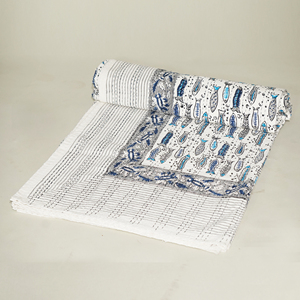 Handmade Organic Cotton Kantha <b>Quilt</b> Reversible Breathable Bed Cover Set Printed Fish Pattern Eco-Friendly Washable Bohemian - Product Image 3