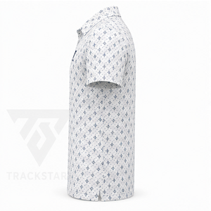 Trackstar Men's <b>White</b> Navy Geometric Print <b>Polo</b> Shirt Short Sleeve Button Collar Casual Golf <b>Top</b> Custom Logo - Product Image 2