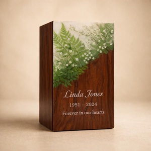 Personalized Wooden Cremation Urn <b>for</b> Pets <b>Ashes</b> Fern Leaf Resin Memorial Custom Engraved Eco-Friendly Durable Nature Inspired - Product Image 2