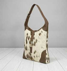 Unisex Genuine Leather Hobo Bag Cow Print Animal Pattern Soft Handle Zipper <b>Bohemian</b> Style Large Capacity Interior Zipper Pocket - Product Image 5