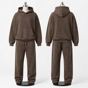 Conjunto de Sudadera Oversize con Lavado Ácido y Pantalones Anchos, Estilo Vintage Unisex, OEM ODM, Ropa Personalizada al por Mayor - Product Image 3