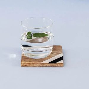 Resin & Wood Square <b>Coasters</b> Set with Black White Stripe Design Modern Non-Slip Mats Eco-Friendly & Durable <b>for</b> <b>Drinks</b> - Product Image 2