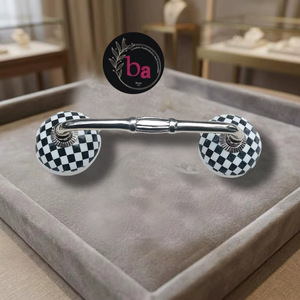 Beads Art CBH 147 Ba Modern Porcelain Cabinet Bridge Handle Black <b>White</b> Checkered Pattern Durable Eco-Friendly Furniture <b>Knob</b> - Product Image 1