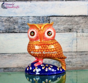 Nirmala Handicrafts Aluminium Owl Decorative Figurine Hand Painted Folk Art Home Decor Cartoon Animal Shape - Product Image 4