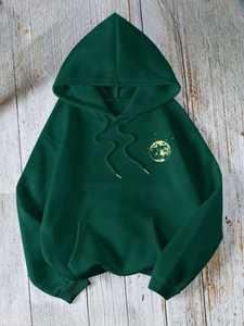 Sweat-shirt à capuche en polaire avec cordon de serrage et imprimé planètes pour femme, automne et hiver - Product Image 1