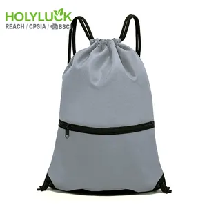 Holyluck Promotional Eco Friendly Draw String Bags Custom Logo Drawstring Backpack With Zipper Premium