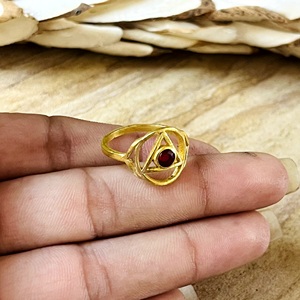 Unique Design Boho Geometric <b>Garnet</b> <b>Ring</b> Tribal Brass <b>Rings</b> for Women 18k Gold Plated Triangle Chakra <b>Ring</b> for Wholesale/OEM/ODM - Product Image 3