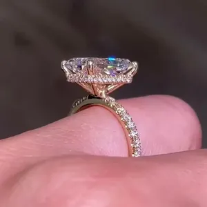 Anillo de Compromiso Tishya con Diamante de 3 Quilates, Corte Radiante, Halo Oculto, Engaste de Puntas, Certificado por Terceros, Oro Blanco Sólido de 14K para Mujer - Product Image 4