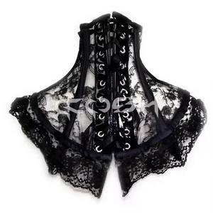 Corsé Gótico Negro con Encaje y Cuello Alto Victoriano con Varillas de Acero para Cosplay y Moda - Product Image 6