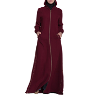 Robe Abaya musulmane décontractée d'été en tricot, modeste, pour femmes, manches longues, poche avant, fermeture boutonnée, séchage rapide, respirante