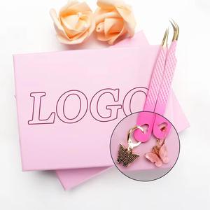 Morje Surgical Eyelash Tweezers Set <b>Pink</b> Color Custom Logo <b>Box</b> Packaging Smooth Tips for Beauty Use - Product Image 3