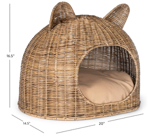 Artex HaiNam Woven Rattan Cat <b>Bed</b> Cave Round Solid Color <b>Comfortable</b> Indoor All Seasons Removable Washable Pet <b>Bed</b> for Cats - Product Image 6