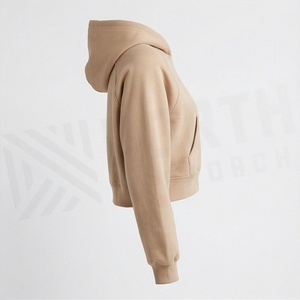 Sweat à capuche court surdimensionné pour femme avec logo personnalisé OEM, col à capuche, manches raglan longues et poches kangourou, plusieurs couleurs - Product Image 3