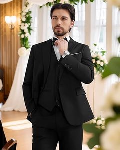 Trajes de Negocios de 3 Piezas para Hombre, Color Negro, Estilo Británico, Corte Entallado, Chaleco y Pantalones de Una Sola Fila de Botones, Antiarrugas - Product Image 5