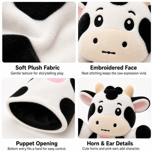 Marionnette de main en peluche personnalisée de haute qualité, modèle vache réaliste, accessoire pour raconter des histoires, pour théâtre - Product Image 2